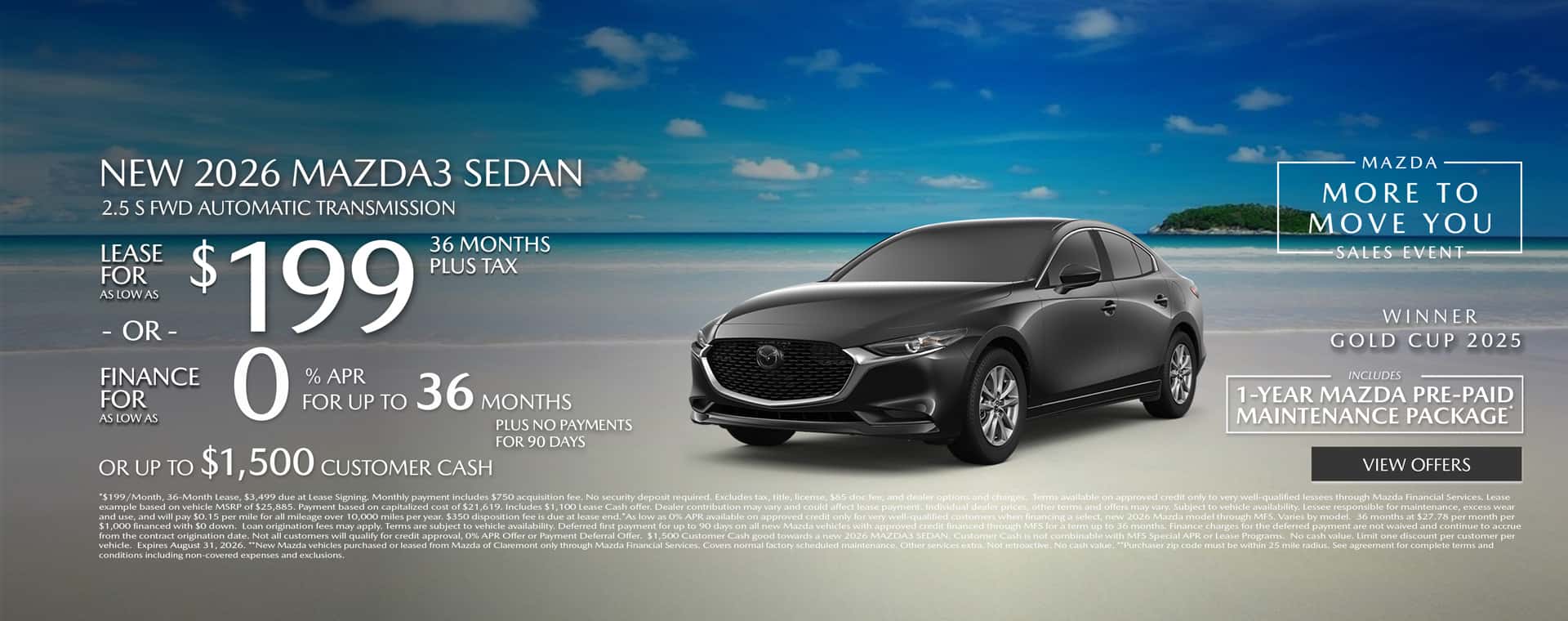 Image of Special Lease Offer on 2026 Mazda3 at Mazda of Claremont