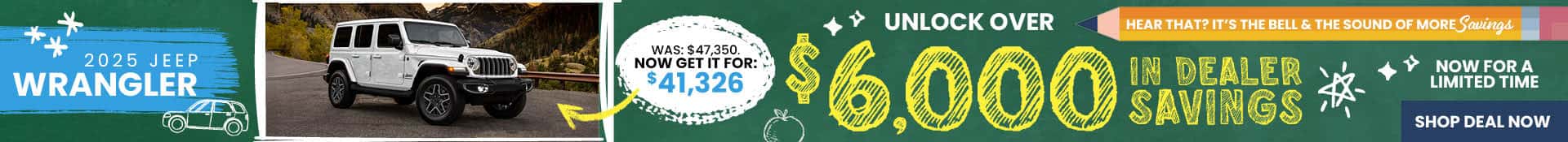 2025 Jeep Wrangler August Savings Offer - Desktop SRP Banner