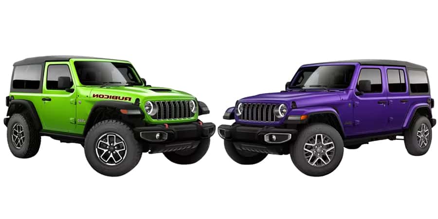 Jeep Wrangler 2-door and 4-door Unlimited parked side by side
