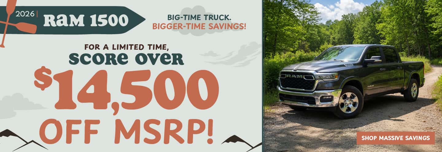 2026 Ram 1500 - August Savings Desktop SRP Banner