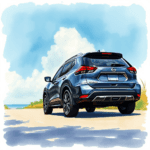 A new Nissan Rogue on a scenic road in Jacksonville Florida