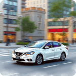 Nissan Sentra SR CVT 2025 driving on a city street in watercolor.