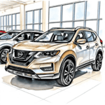 2026 and 2025 Nissan Rogue SUVs in a showroom