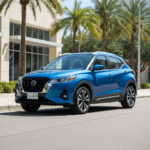 Blue Nissan Kicks in Urban Setting