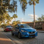 Nissan Versa cars in historic district