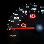 Warning lights lit up on a dashboard