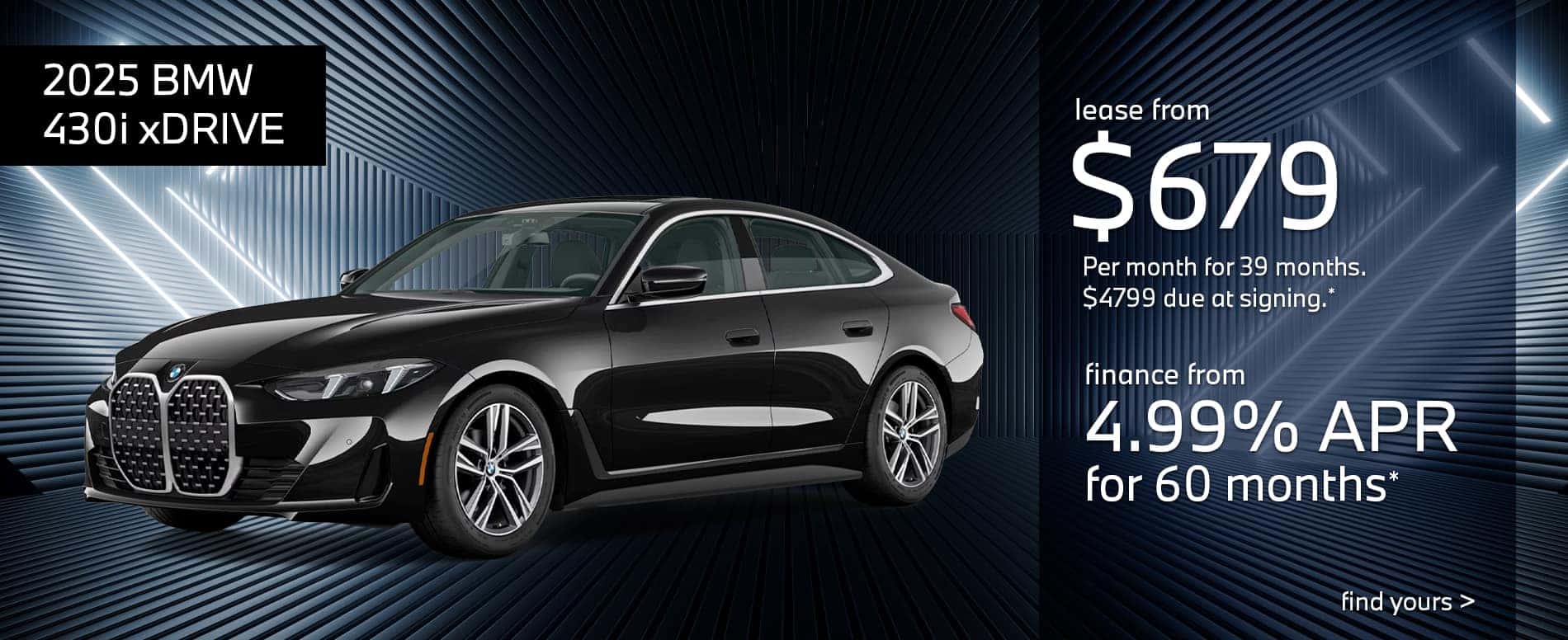2025 BMW 430i XDrive - lease from $679/month for 39 months with $4799 due at signing