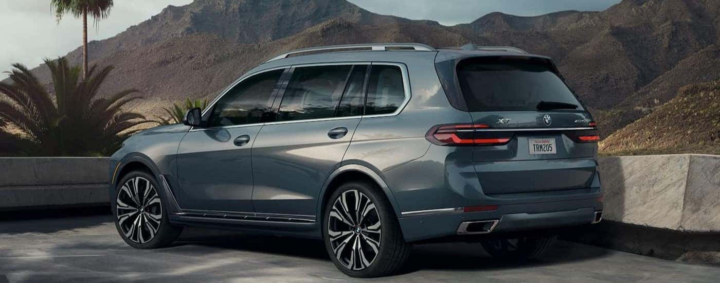 A parked blue 2026 BMW X7 for sale near Cave Spring.