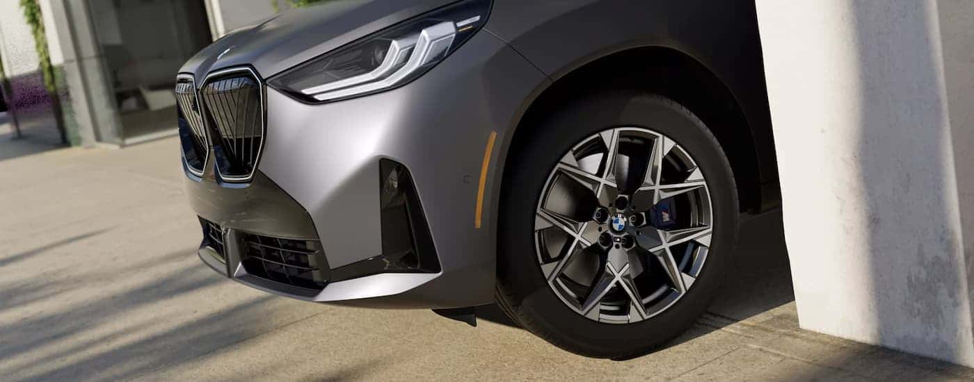 Front grille and wheel on a gray 2026 BMW X3 for sale near Salem