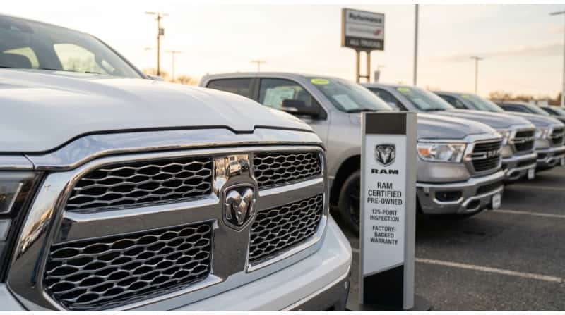 Certified pre-owned RAM trucks available for sale at a dealership near Woodbury, NJ.