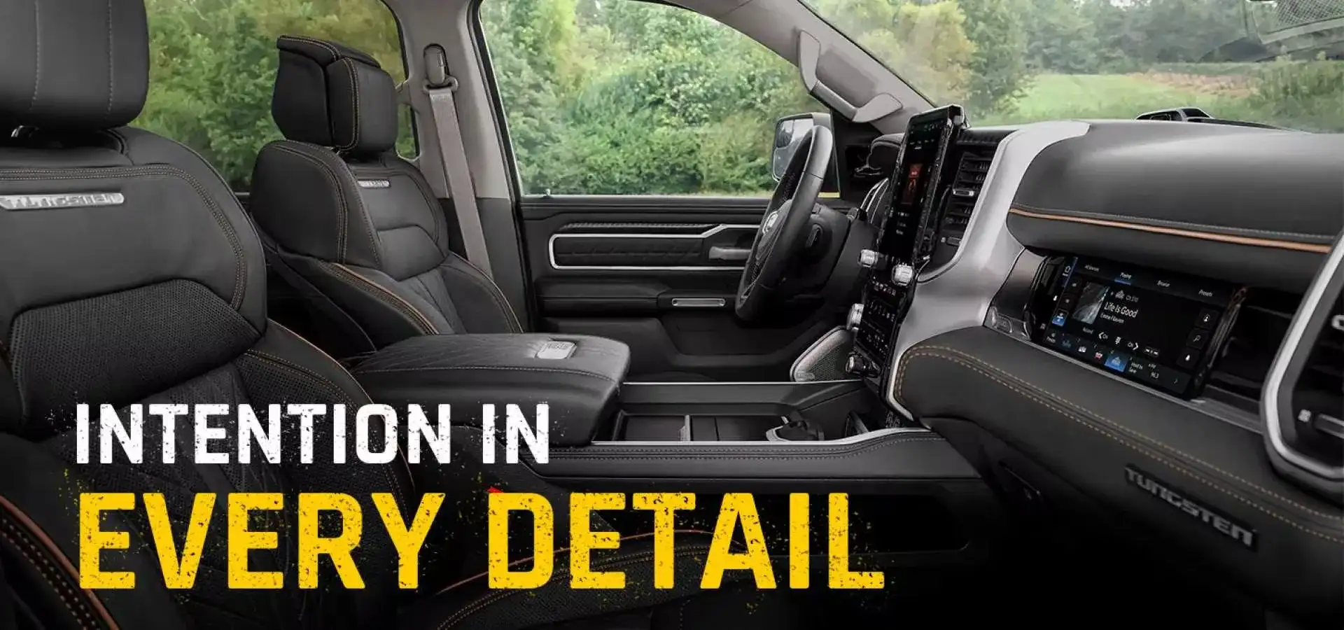 2027 RAM 1500 Tungsten interior with the words Intention In Every Detail