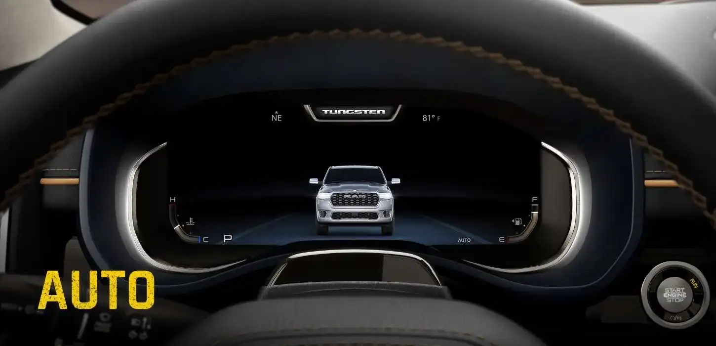 Digital cluster display showing Auto drive mode