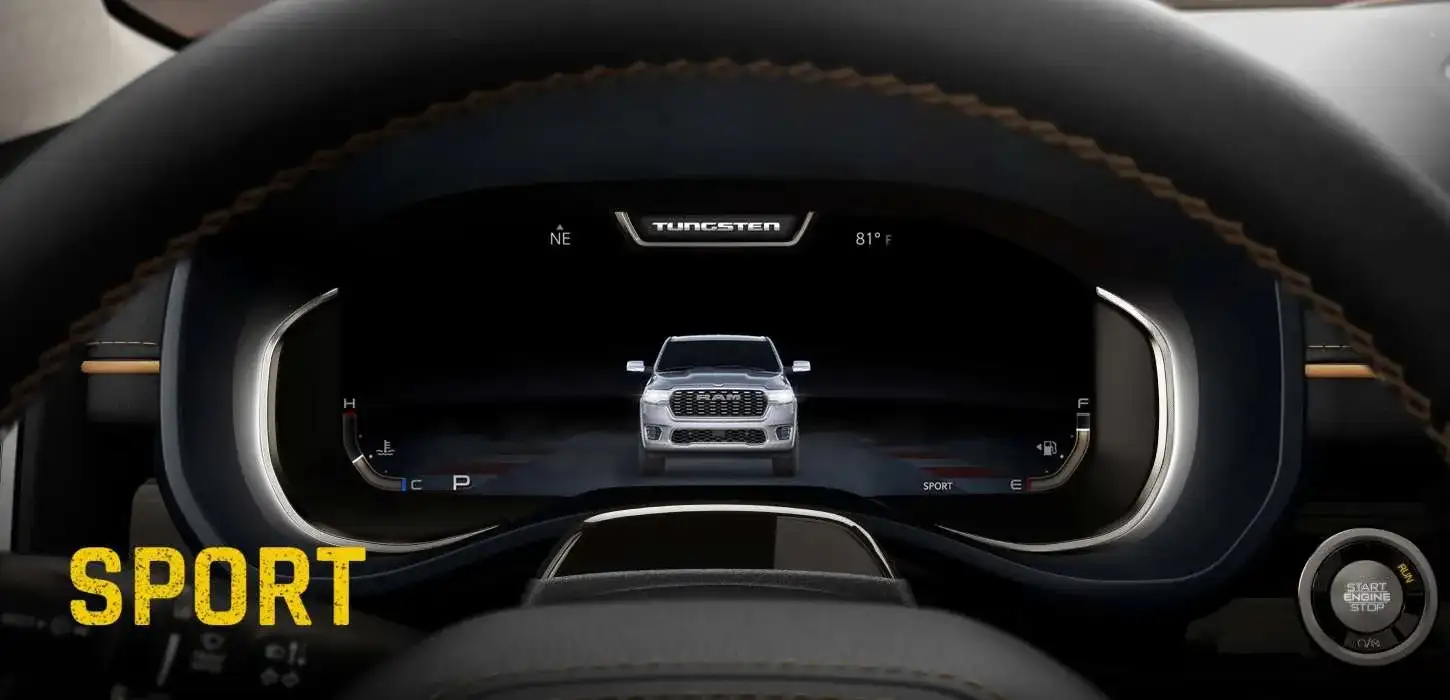 Digital cluster display showing Sport drive mode