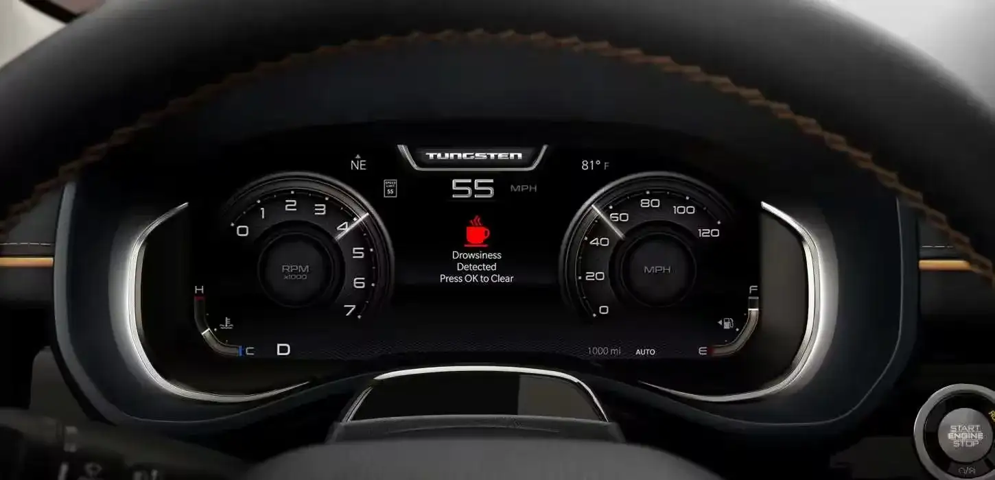 Drowsy Driver Detection alert shown on the digital cluster