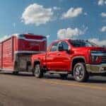 red silverado 2500 HD towing on Texas Highway