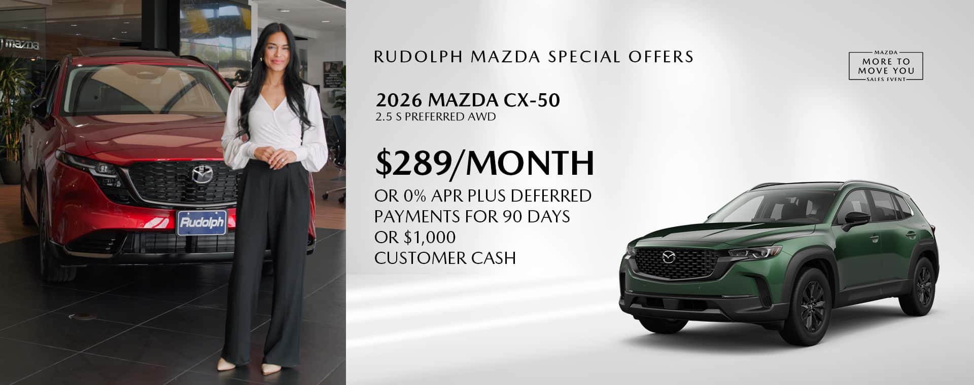 Mazda CX-50 - $289/mo or 90 day no payment or $1000 Customer Cash