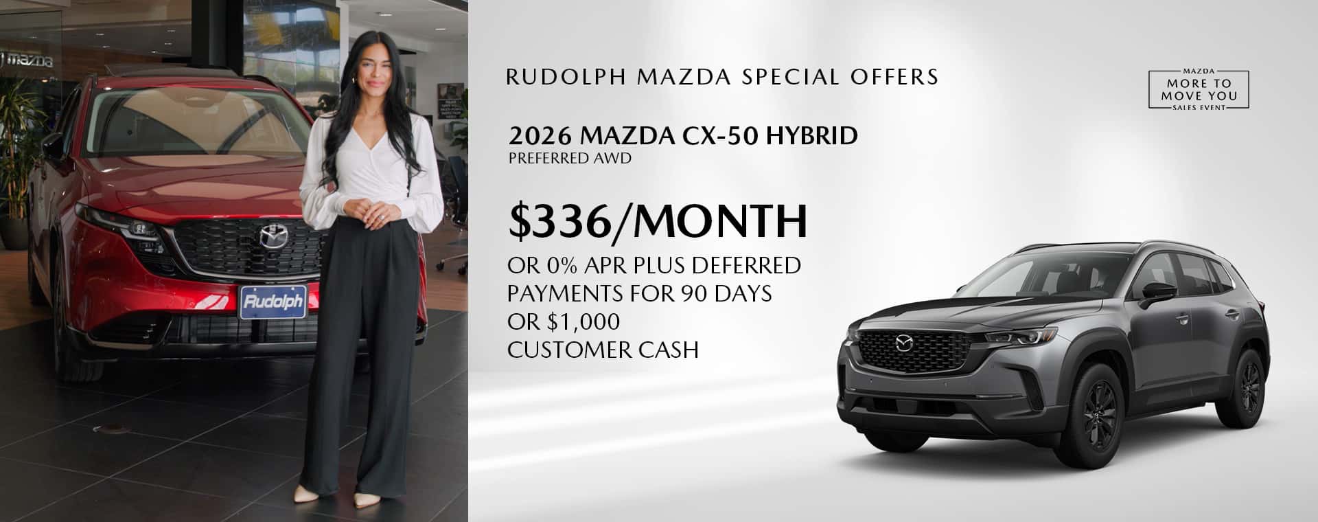 Mazda CX-50 Hybrid - $336/mo or 90 day no payment or $1000 Customer Cash