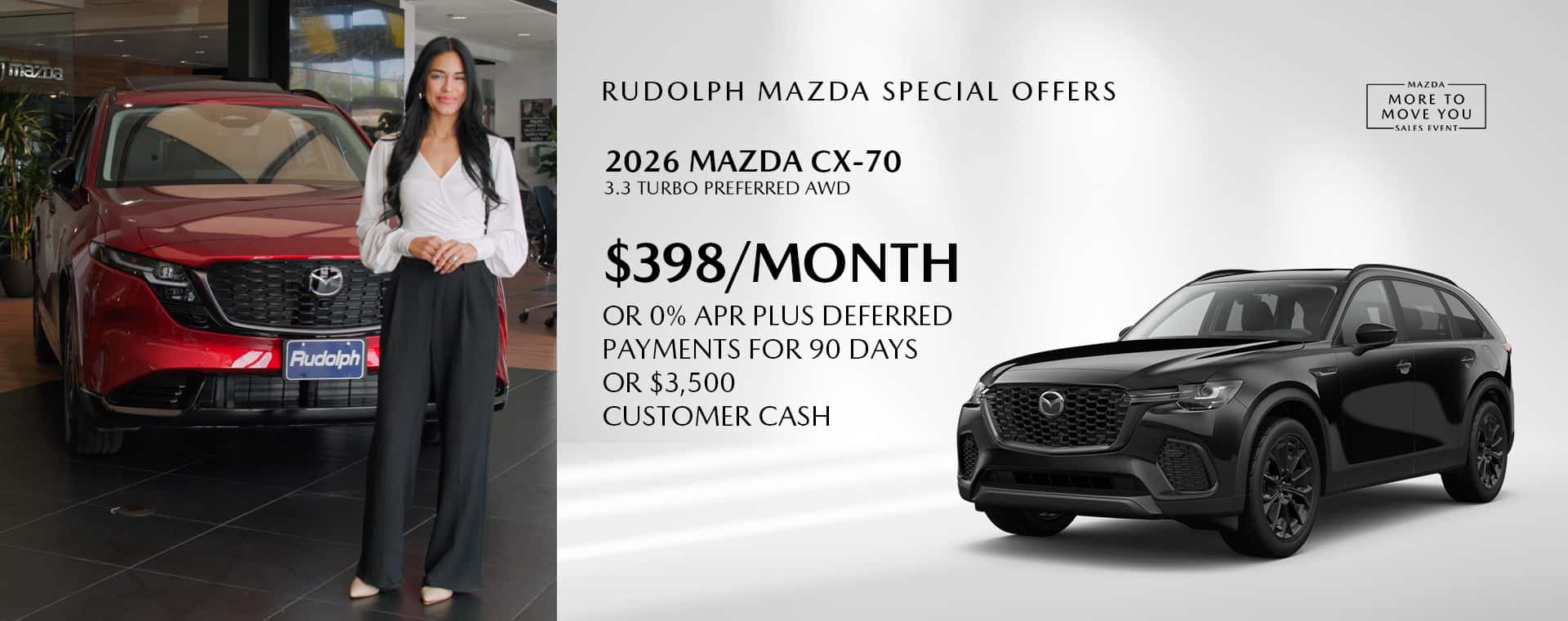Mazda CX-70 - $398/mo or 90 day no payment or $3500 Customer Cash
