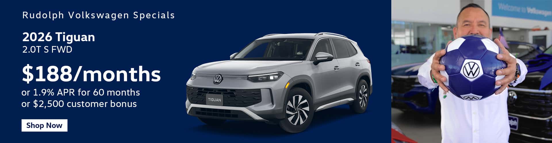 Tiguan - $188/mo or 1.9% APR or $2500 Customer Bonus