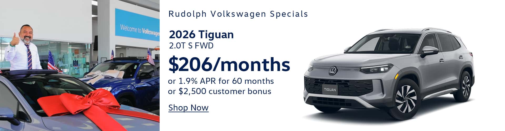 2026 VW Tiguan - $206/mo or 1.9% APR or $2500 Customer Bonus