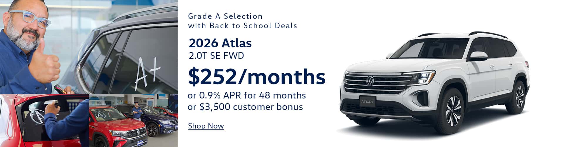 2026 VW Atlas -$252/mo or 0.9% APR or $3500 Customer Bonus