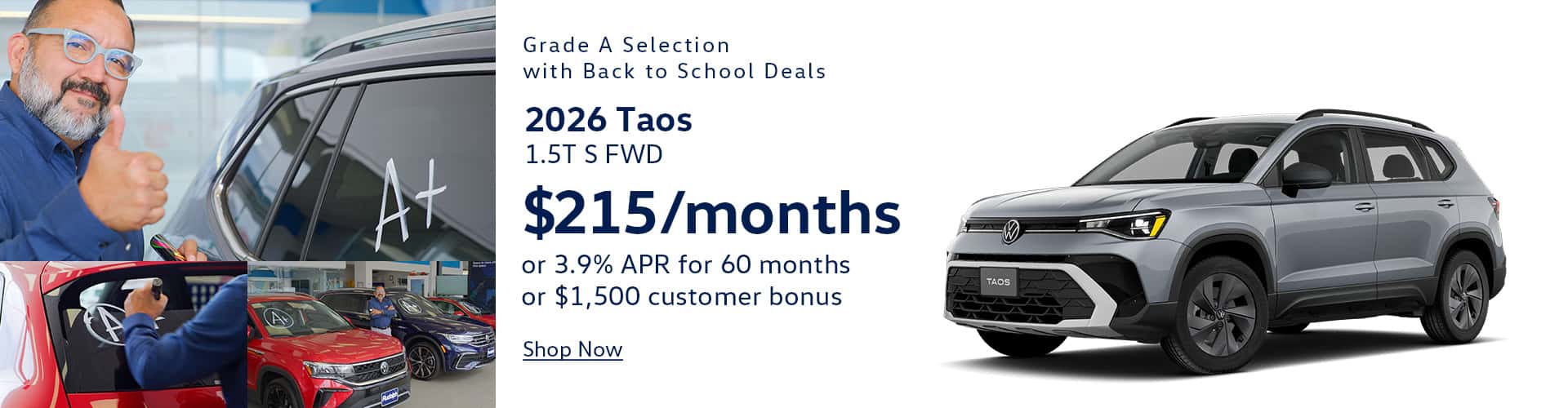 2026 VW Taos - $215/mo or 3.9% APR or $1500 Customer Bonus