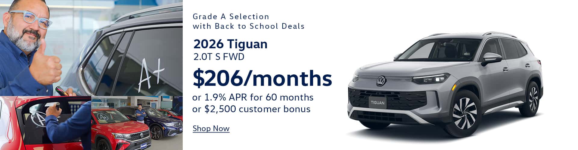 2026 VW Tiguan - $206/mo or 1.9% APR or $2500 Customer Bonus
