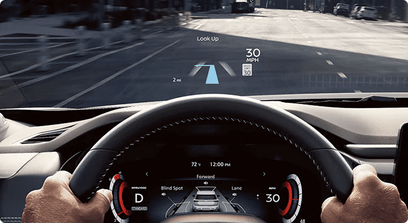 Nissan Pathfinder Head-Up Display projected on windshield