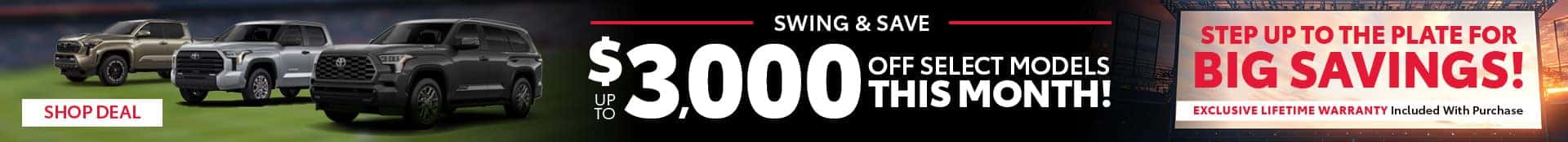 April Swing and Save Discount Offer on Select Models – Desktop SRP Banner